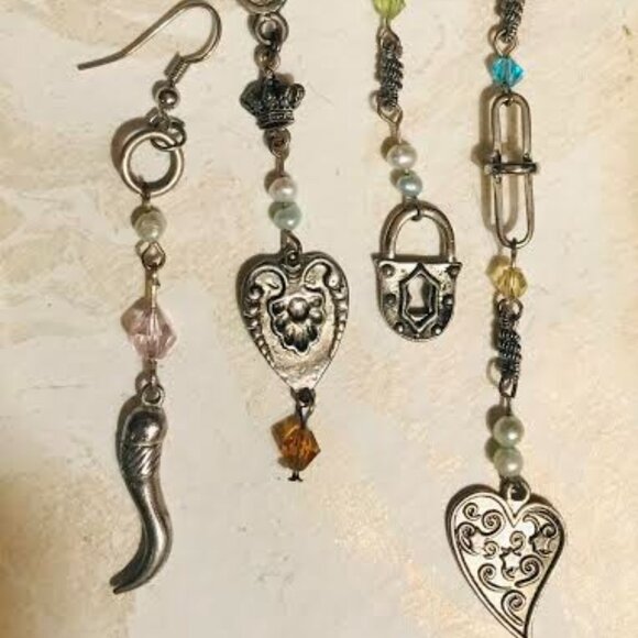 Hand Crafted Jewelry - Two Pairs of Asymmetric Drop Statement Earrings for a price of one